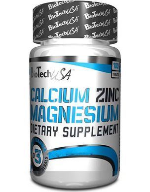 Фото Комплекс мінералів Calcium Zinc Magnesium, 100 таб. Biotech USA
